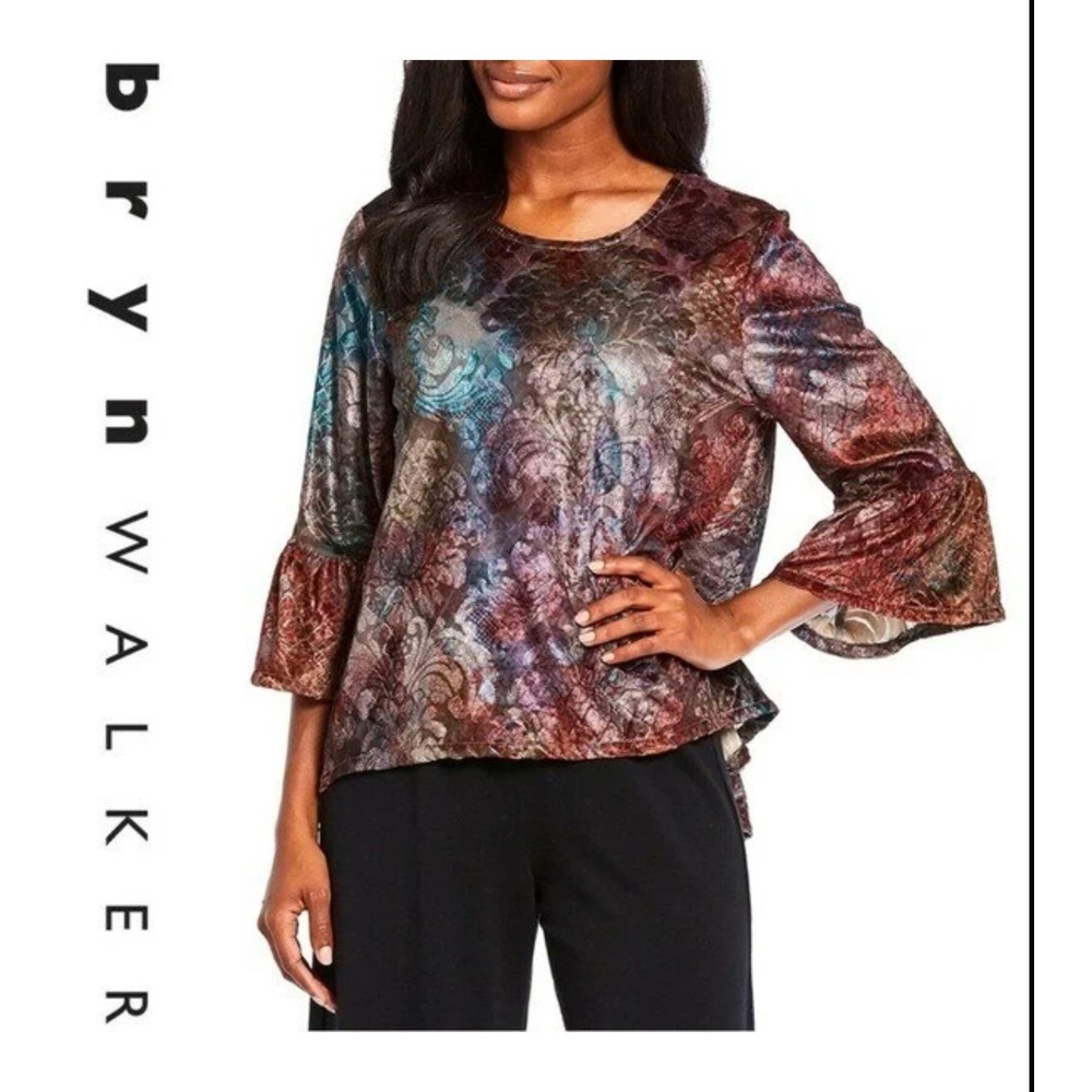 Bryn Walker 3X Fran Velvet Burnout Boho Blouse Moondance Lagenlook Art-To-Wear